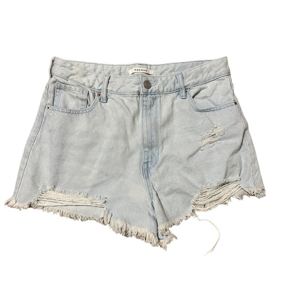 PacSun - Eco Light Blue Distressed High Waisted Denim Festival Shorts Size 30 - Picture 1 of 6